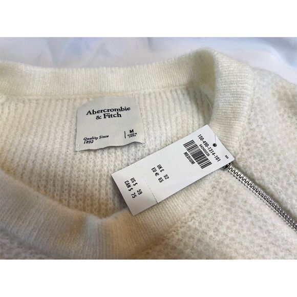 Abercrombie & Fitch Crewneck Knit Sweater | Zip Shoulder Cream NWT - Picture 4 of 11